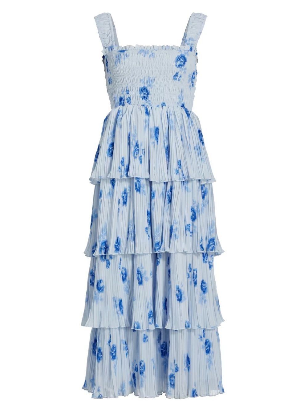 Ganni Smocked Tiered Blue Floral Maxi Dress for Girls Size 40